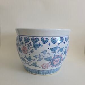 Vintage Chinese Blue & White Porcelain Planter / Cachepot Floral Motif